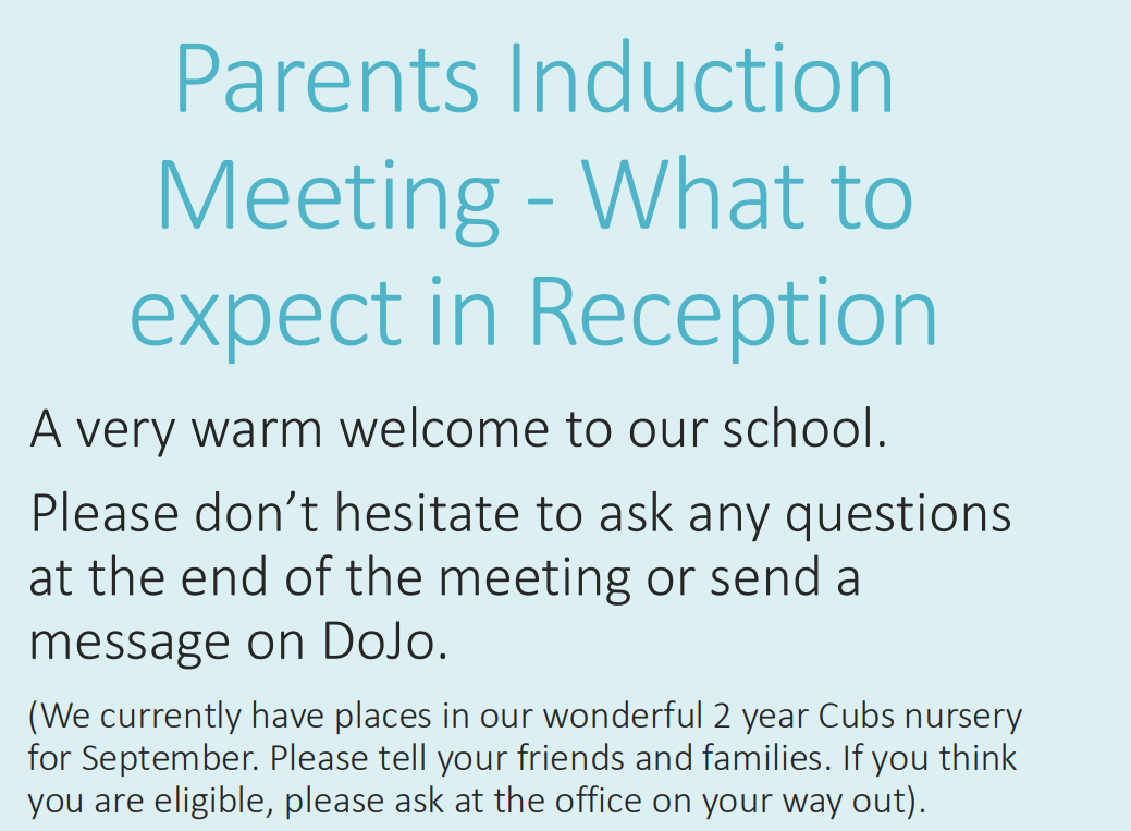 starting reception induction